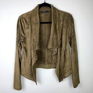 Romeo + Juliet Couture Taupe Green Drape Open Front Jacket Brushed Faux Suede M